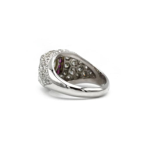 Bague 51 Bague Art déco des années 50 en platine, diamants et rubis calibrés 58 Facettes 1226