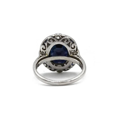 Bague 49 Bague Art déco en platine, saphir d’environ 3,5 ct, saphirs calibrés et diamants 58 Facettes 1228