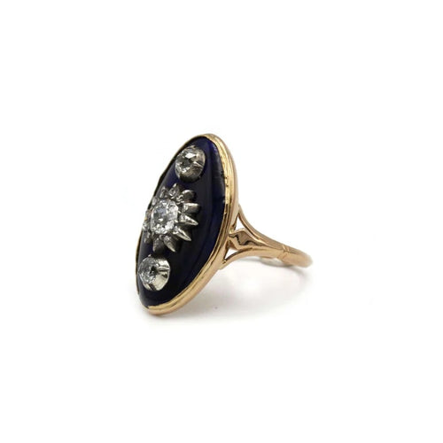 Bague 53.5 Bague en or jaune 750 à la laque bleue et diamants 58 Facettes 1221