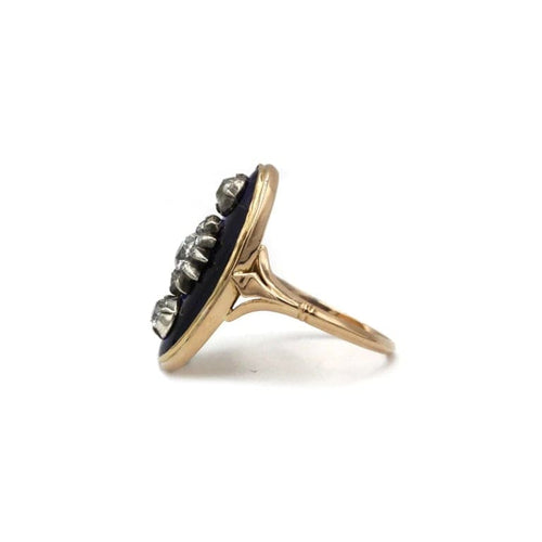 Bague 53.5 Bague en or jaune 750 à la laque bleue et diamants 58 Facettes 1221