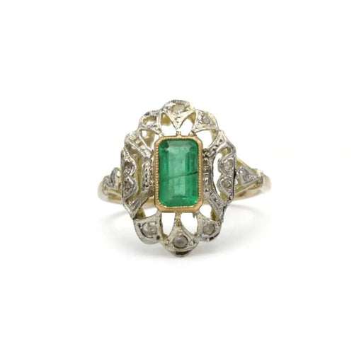 Bague 54 Bague en or jaune 750 avec diamants et émeraude 58 Facettes 1302