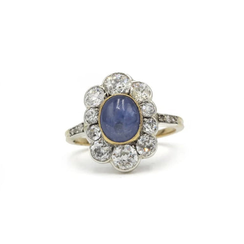 Bague 56 Bague en or 750 avec diamants taille ancienne et saphir 58 Facettes 1293