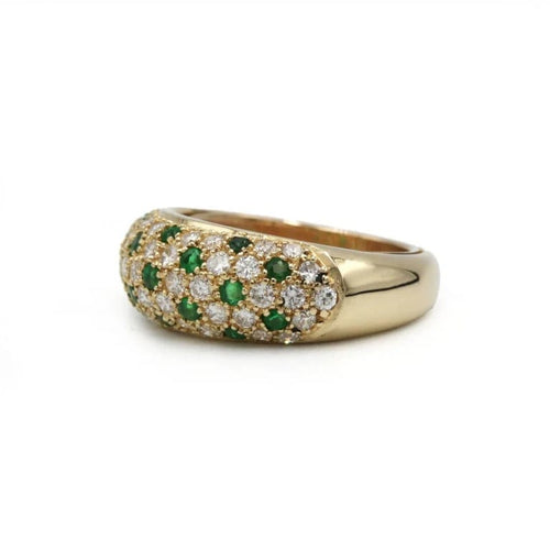 Bague 46 Bague jonc pavée de diamants et d’émeraudes en or jaune 750 58 Facettes SA004