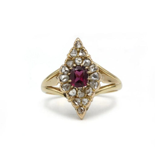 Bague 55 Bague marquise ancienne en or jaune 750 avec diamants et rubis 58 Facettes SA002