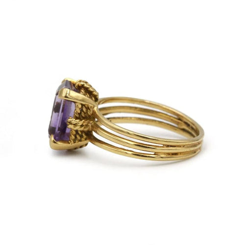 Bague 51 Bague en or jaune 750 avec améthyste, panier torsadé 58 Facettes 1329