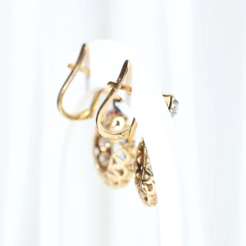 Boucles d'oreilles Boucles d'oreilles vintage en or jaune, platine, diamants et spinelles 58 Facettes J00003070