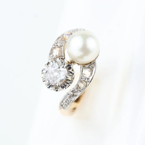 Bague 52 Bague toi et moi vintage en or jaune 18 carats avec diamants et perle 58 Facettes 134237