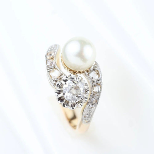 Bague 52 Bague toi et moi vintage en or jaune 18 carats avec diamants et perle 58 Facettes 134237