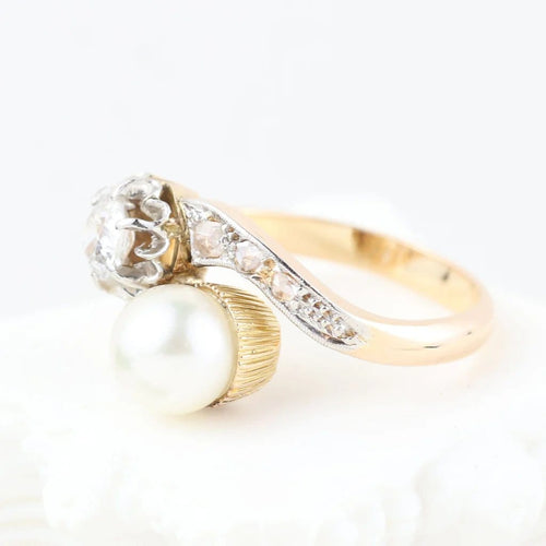 Bague 52 Bague toi et moi vintage en or jaune 18 carats avec diamants et perle 58 Facettes 134237