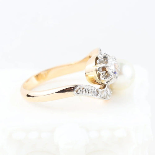 Bague 52 Bague toi et moi vintage en or jaune 18 carats avec diamants et perle 58 Facettes 134237