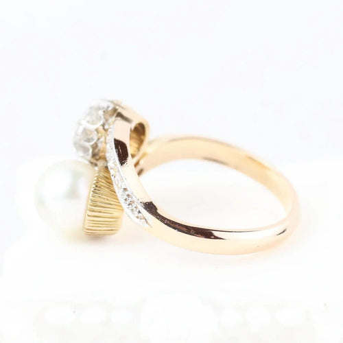 Bague 52 Bague toi et moi vintage en or jaune 18 carats avec diamants et perle 58 Facettes 134237