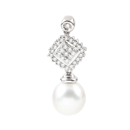 Pendentif Pendentif en or blanc 18 carats avec diamants et perle australienne 58 Facettes