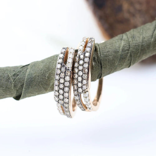 Boucles d'oreilles Boucles d'oreilles triple pavé en or rose 18 carats et diamants 58 Facettes 132996