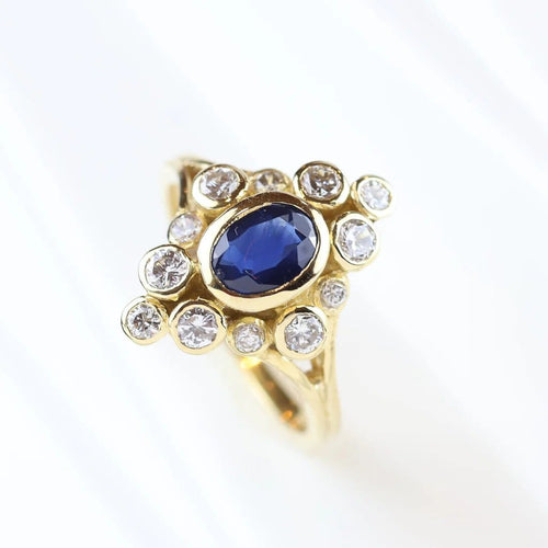 Bague 53 Bague vintage en or jaune 18 carats avec saphir et diamants 58 Facettes 131455C