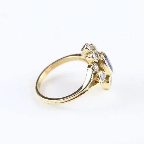 Bague 53 Bague vintage en or jaune 18 carats avec saphir et diamants 58 Facettes 131455C