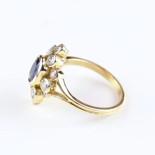 Bague 53 Bague vintage en or jaune 18 carats avec saphir et diamants 58 Facettes 131455C