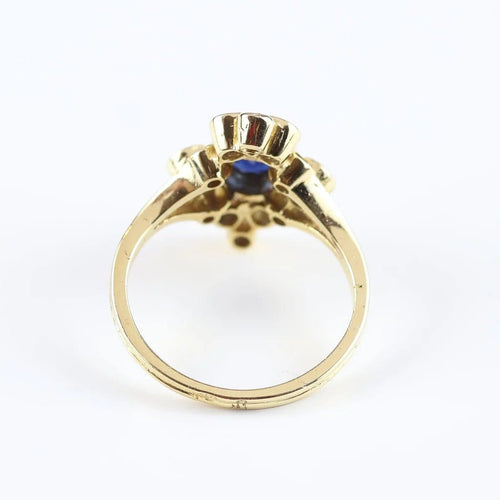 Bague 53 Bague vintage en or jaune 18 carats avec saphir et diamants 58 Facettes 131455C