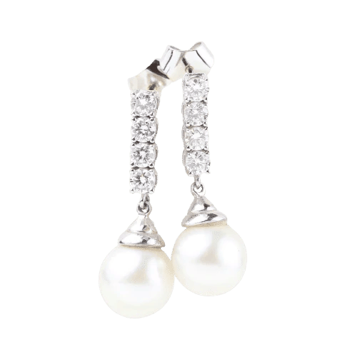 Boucles d'oreilles Boucles d'oreilles en or blanc 18 carats avec diamants et perles 58 Facettes