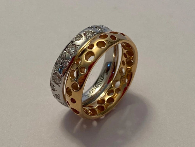 Bague 52 Pomellato Milan - Bague en or rose et or blanc 18 carats et diamants 58 Facettes