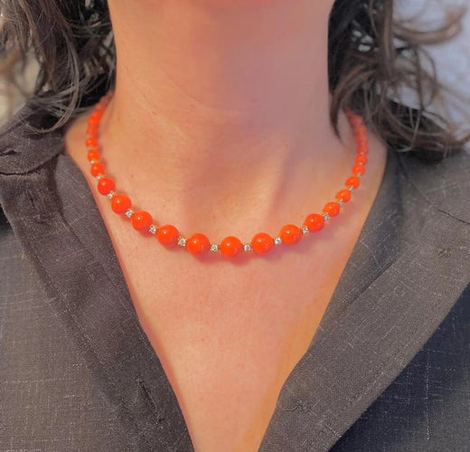 Collier Chantecler Chérie - Collier ras-du-cou en or rose 18 carats, diamants et corail 58 Facettes