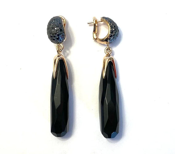 Boucles d'oreilles Pomellato Victoria - Boucles d’oreilles pendantes en or rose et diamants noirs 58 Facettes