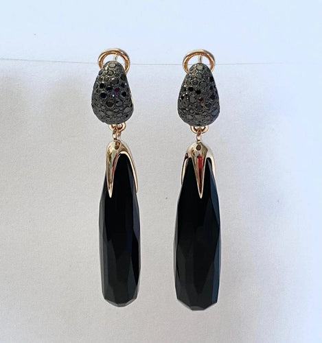 Boucles d'oreilles Pomellato Victoria - Boucles d'oreilles en or rose, jais et diamants noirs 58 Facettes