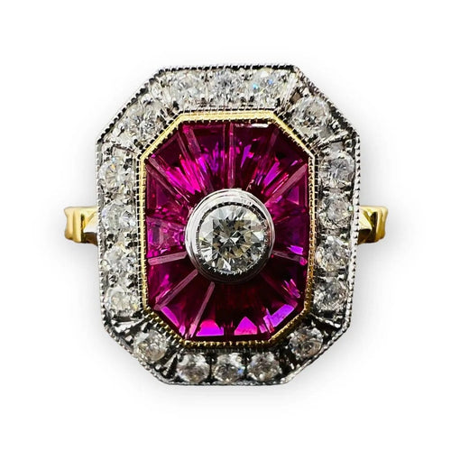 Bague 54 Bague de fiançailles en or 18 carats, rubis et diamants 58 Facettes 7598 A