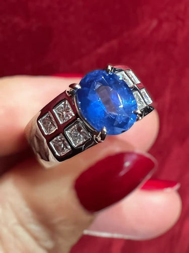 Bague 54.5 Bague de fiançailles en or blanc 18 carats, saphir et diamants 58 Facettes 7352 A