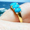 Bague 55 Bague jarretière en or jaune 18 carats turquoises cabochons et diamants 58 Facettes 7739 A