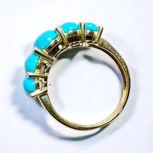 Bague 55 Bague jarretière en or jaune 18 carats turquoises cabochons et diamants 58 Facettes 7739 A