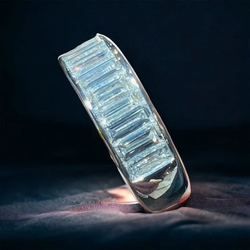 Bague 54 Demi-alliance - Bague en or blanc 18 carats et diamants baguette 58 Facettes 7835  A