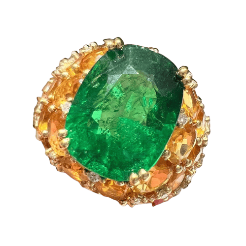 Bague 53.5 Bague cocktail - Tsavorite 7,20 ct et citrines en or jaune 18 carats 58 Facettes 7662 A