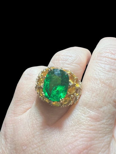 Bague 53.5 Bague cocktail - Tsavorite 7,20 ct et citrines en or jaune 18 carats 58 Facettes 7662 A