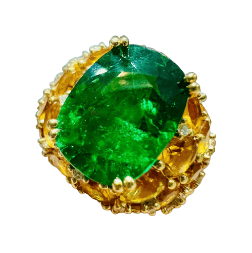 Bague 53.5 Bague cocktail - Tsavorite 7,20 ct et citrines en or jaune 18 carats 58 Facettes 7662 A