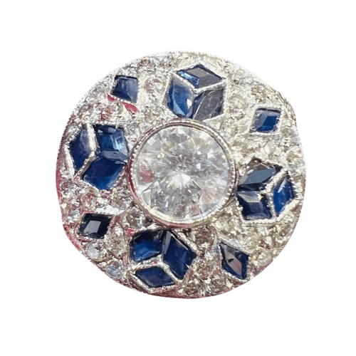 Bague 54 Bague Art déco en platine sertie de diamants et saphirs 58 Facettes 7821 A