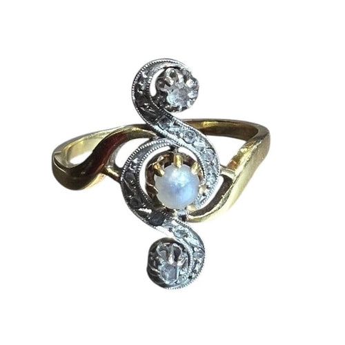 Bague 58 Bague toi et moi en or jaune 18 carats, perles et diamants taille rose 58 Facettes 4238 A