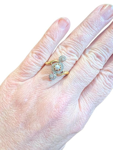Bague 58 Bague toi et moi en or jaune 18 carats, perles et diamants taille rose 58 Facettes 4238 A