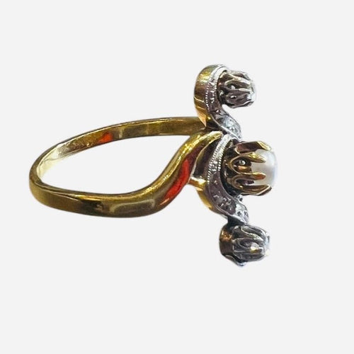 Bague 58 Bague toi et moi en or jaune 18 carats, perles et diamants taille rose 58 Facettes 4238 A