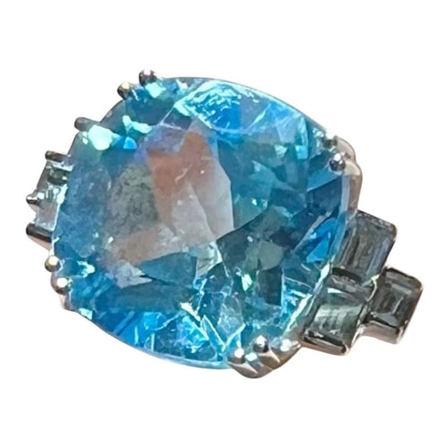 Bague 53 Bague en or blanc 18 carats avec topaze bleue 9,08 ct et diamants 58 Facettes 7815 A