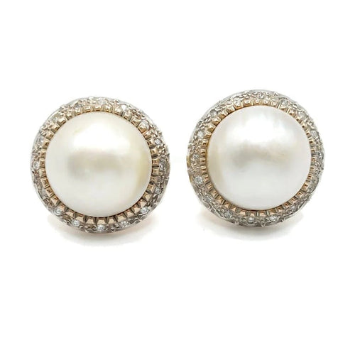 Boucles d'oreilles Aurelia - Boucles d’oreilles en or jaune 18k, perles Mabé et diamants 58 Facettes 205