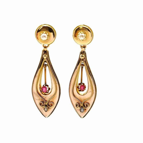 Boucles d'oreilles Incarnat - Boucles d’oreilles en or jaune 18k, rubis et perles 58 Facettes 225