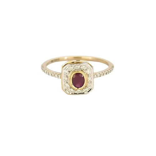 Bague 55.5 Bague rectangle en or jaune et gris 18k, rubis et diamants 58 Facettes PL08
