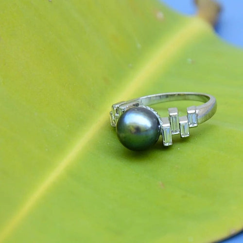 Bague 52 Joviale - Bague en or blanc 14k avec perle de Tahiti et diamants 58 Facettes 173