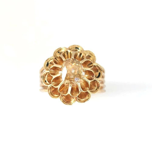 Bague 49 Bague fleur Napoléon III en or jaune 14k et diamant jaune 58 Facettes 153