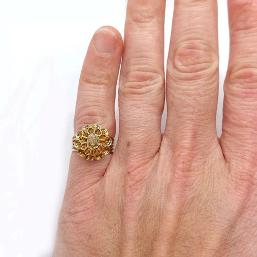 Bague 49 Bague fleur Napoléon III en or jaune 14k et diamant jaune 58 Facettes 153