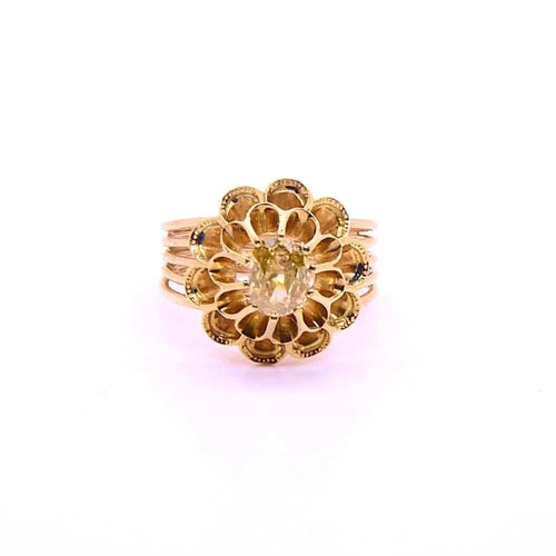 Bague 49 Bague fleur Napoléon III en or jaune 14k et diamant jaune 58 Facettes 153