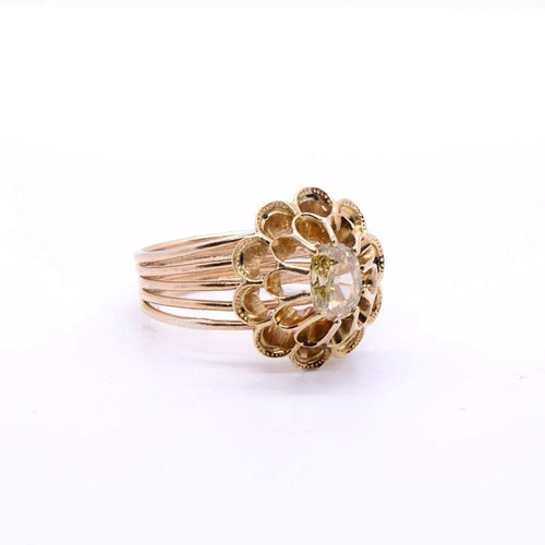 Bague 49 Bague fleur Napoléon III en or jaune 14k et diamant jaune 58 Facettes 153