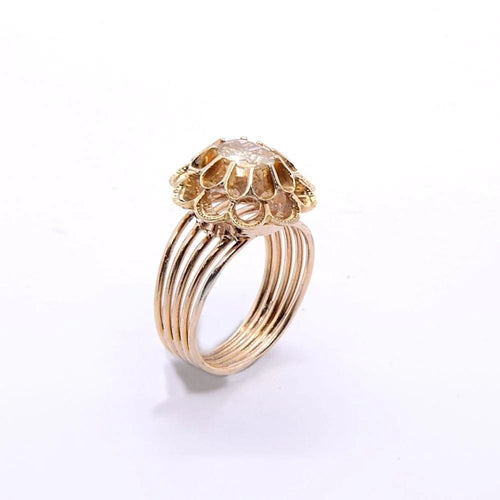 Bague 49 Bague fleur Napoléon III en or jaune 14k et diamant jaune 58 Facettes 153