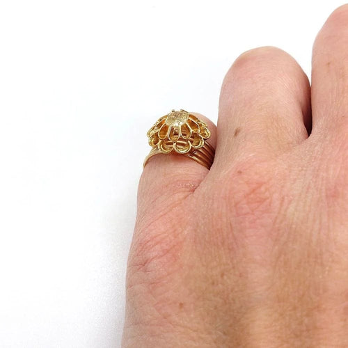 Bague 49 Bague fleur Napoléon III en or jaune 14k et diamant jaune 58 Facettes 153