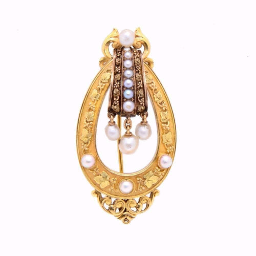 Broche Axelle - Broche en or jaune et or rose perlée, XIXe 58 Facettes 117